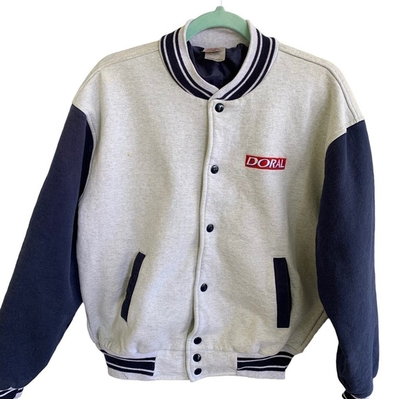 Vintage Doral Cigarettes Adult Coat Size Large Varsity Bomber Embroidery Logo - Picture 1 of 9